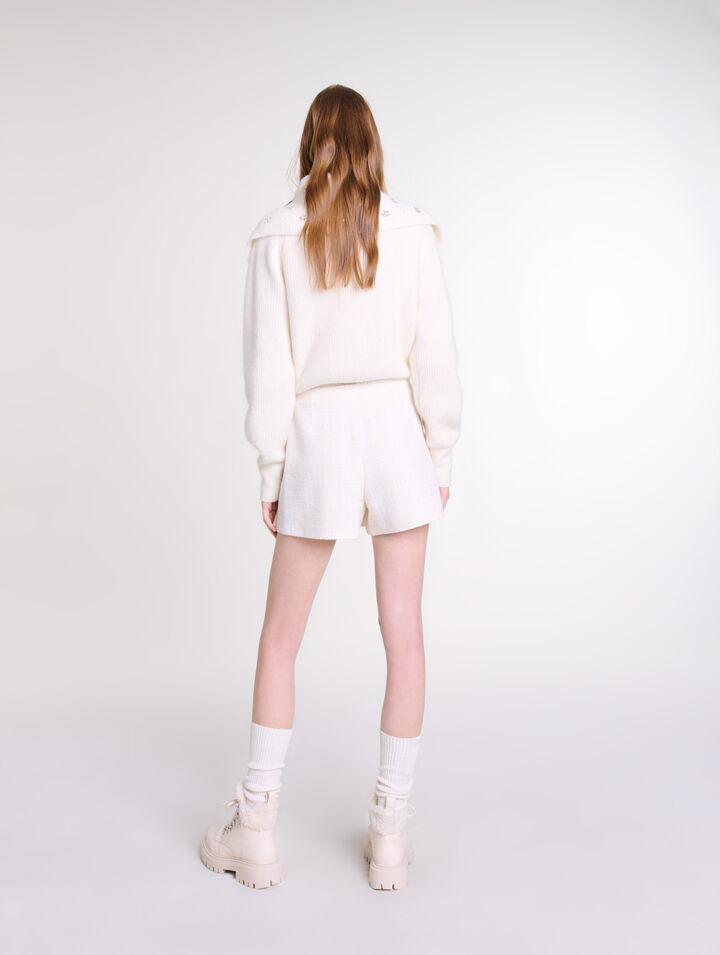 Jupe short plissée en tweed