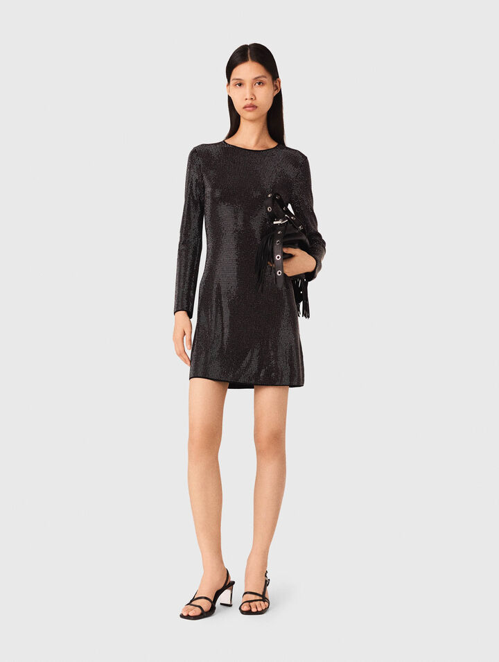 Robe courte en maille strassée