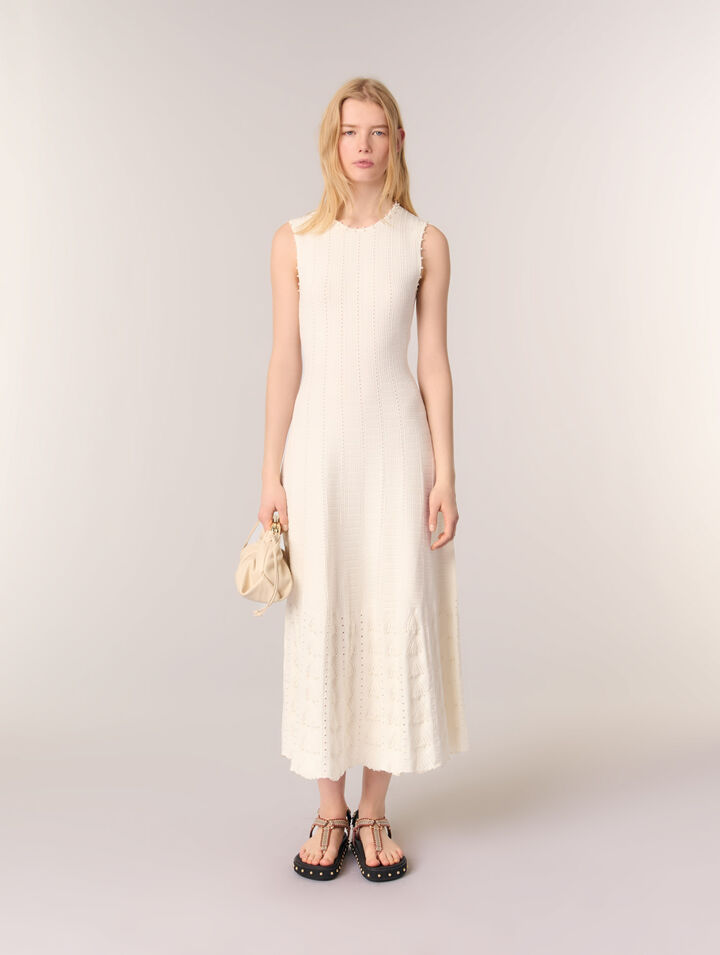Robe en maille pointelle perlée