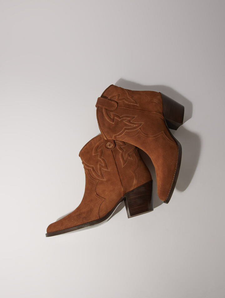 Bottines santiags en cuir suédé