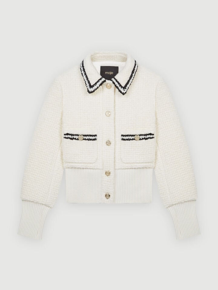 Blouson Façon Tweed Contrasté - Blanc - Maje