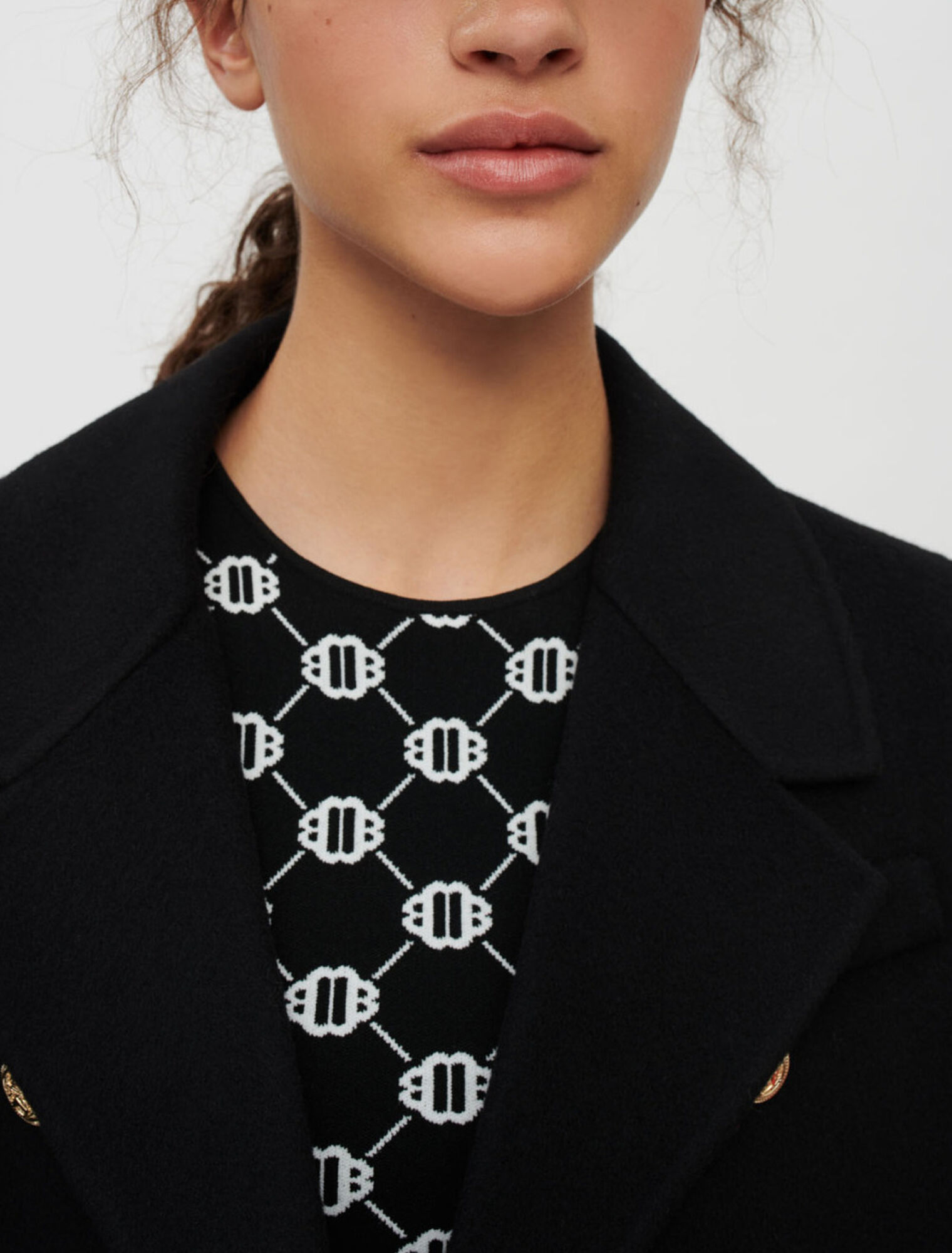 Manteau en double face noir à ceinture