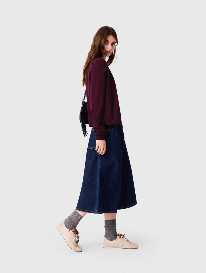 Jupe &eacute;vas&eacute;e en denim mi-longue