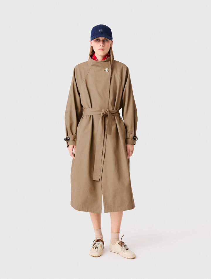 Trench long ceintur&eacute; boutons dor&eacute;s