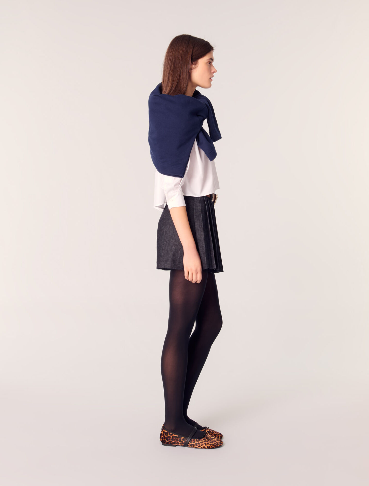 Short trompe l'œil en denim plissé