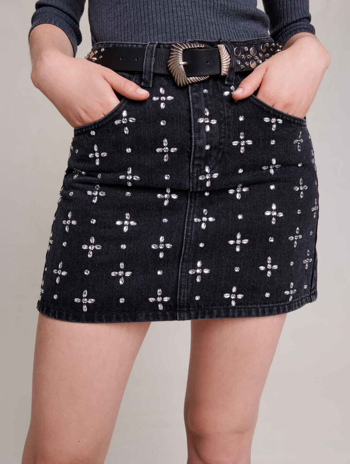 Jupe courte denim à strass
