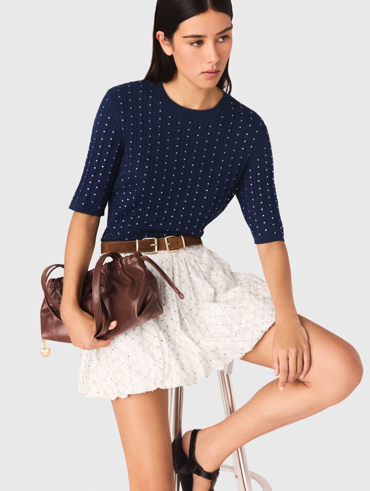 Pull strass&eacute; &agrave; col rond