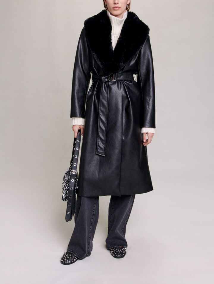 Manteau long effet cuir