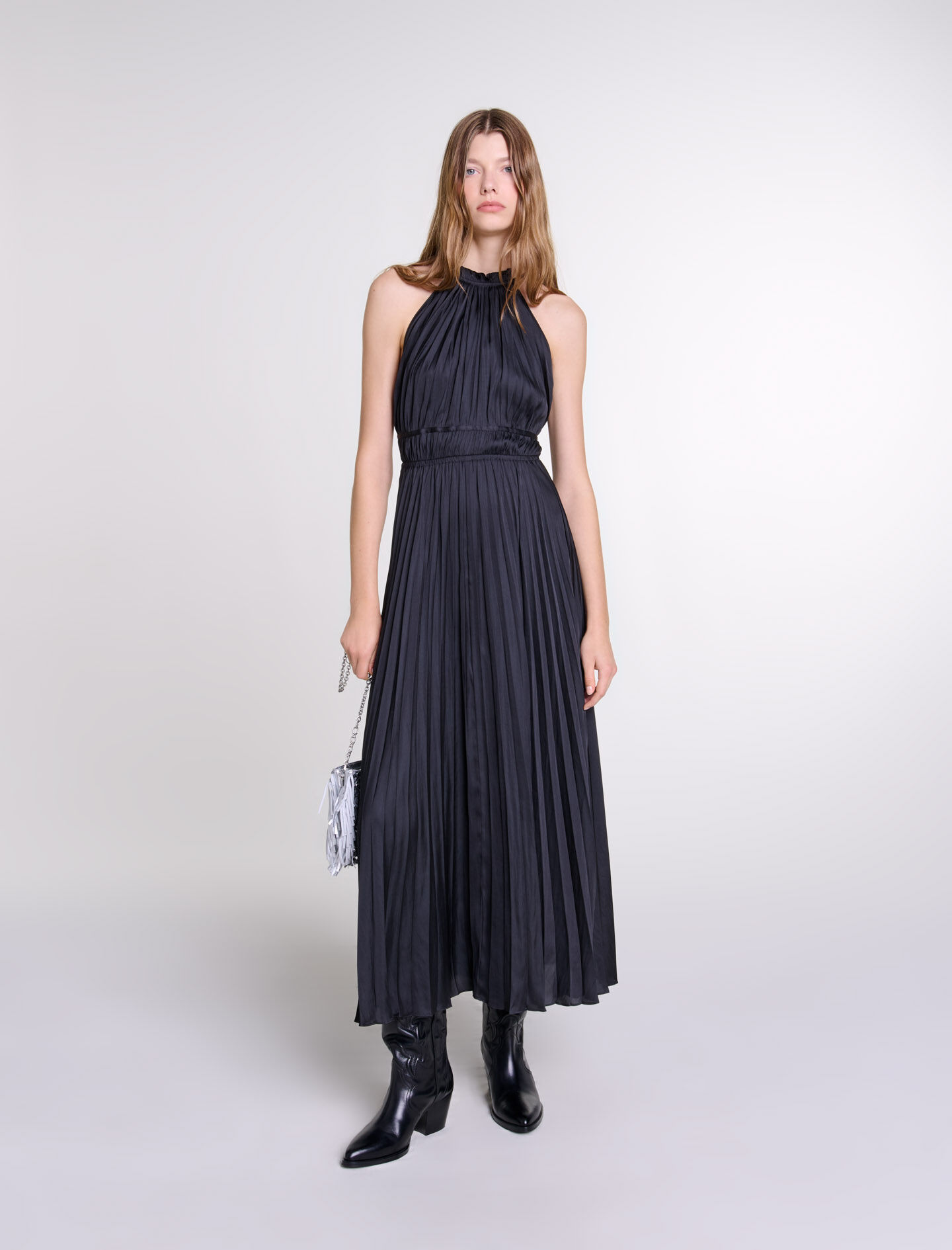 Robe longue satinee plissee Robes longues Maje