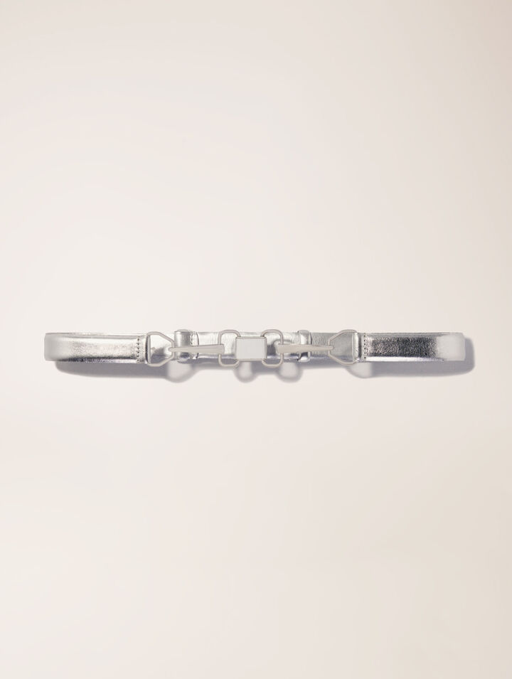 Maje Metallic Leather Belt In Argent