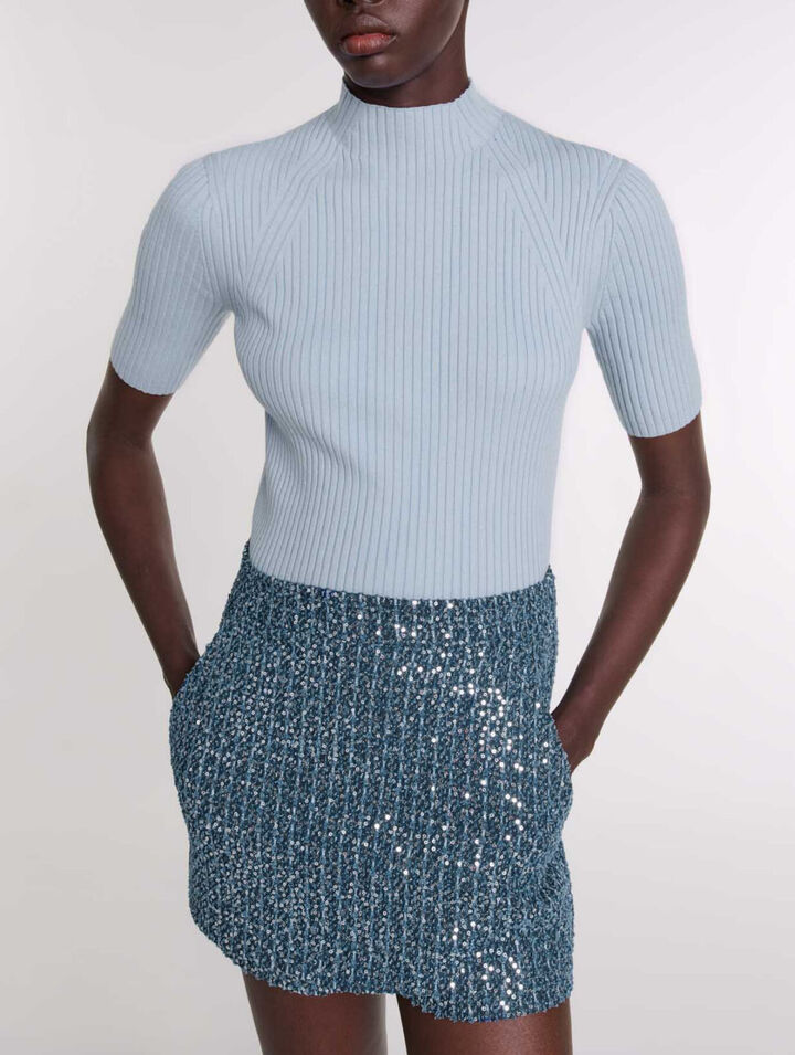 Top en maille c&ocirc;tel&eacute;e