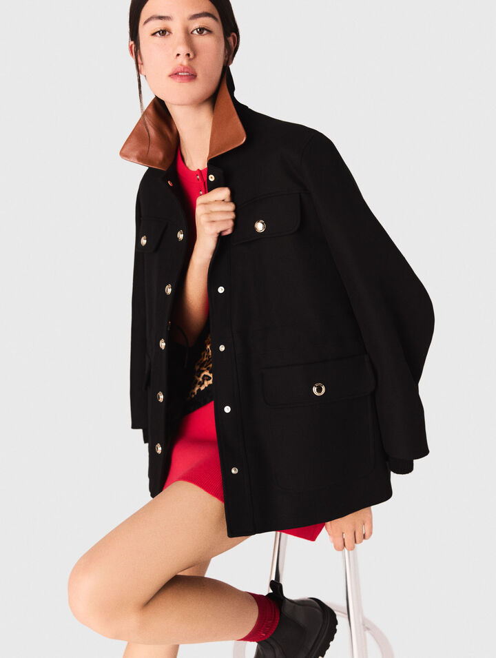 Parka avec col en cuir