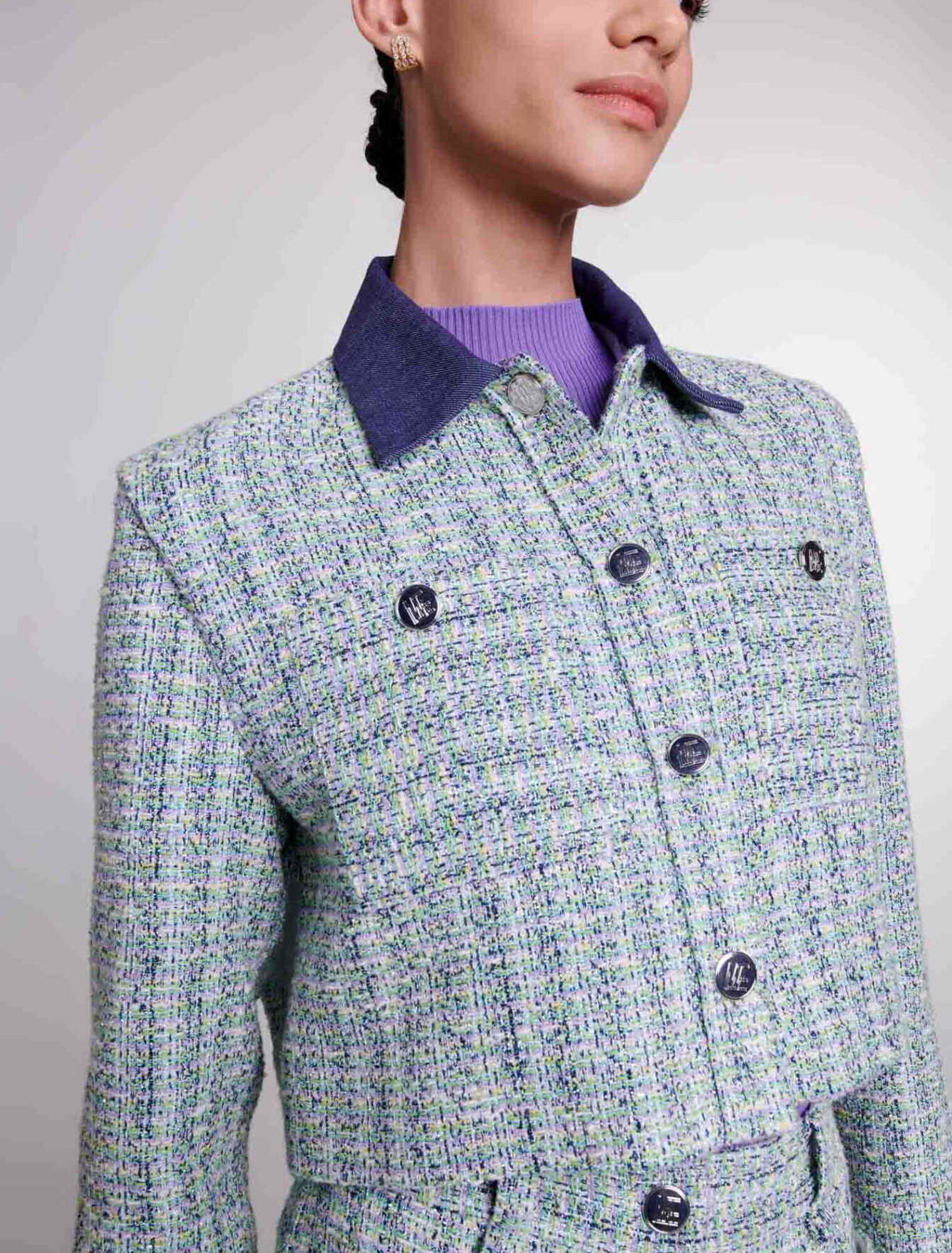 Veste courte en tweed contrasté