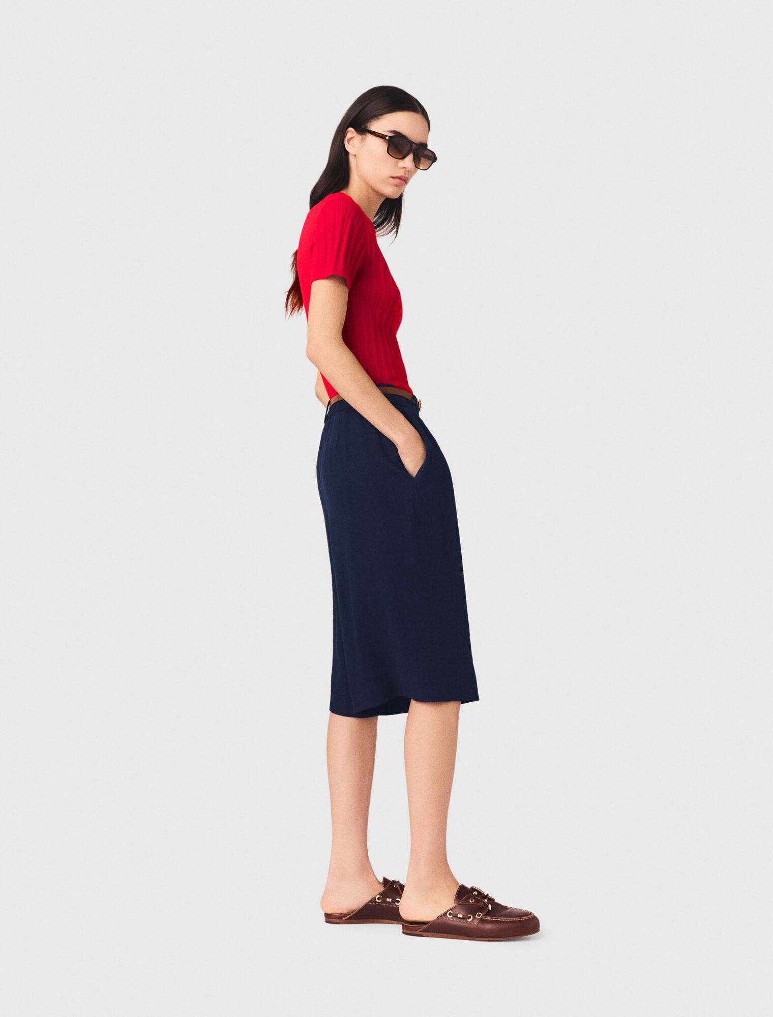 Bermudas en lin m&eacute;lang&eacute;