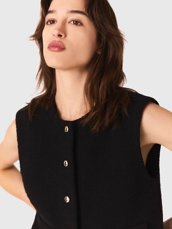 Top en tweed avec galons en velours
