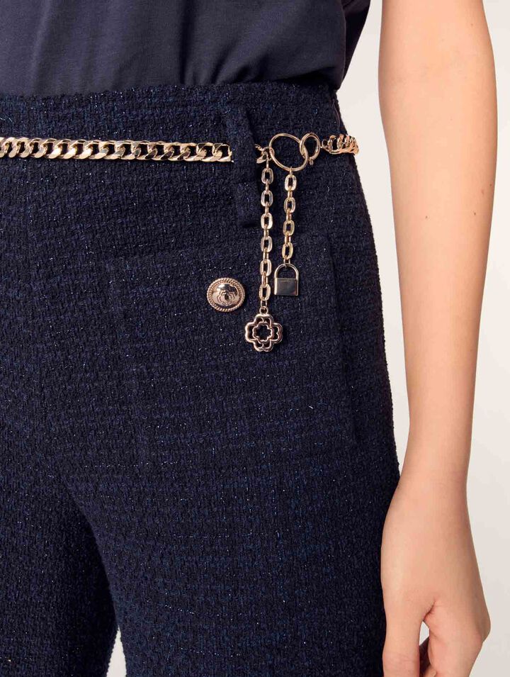 Pantalon en tweed à ceinture chaîne