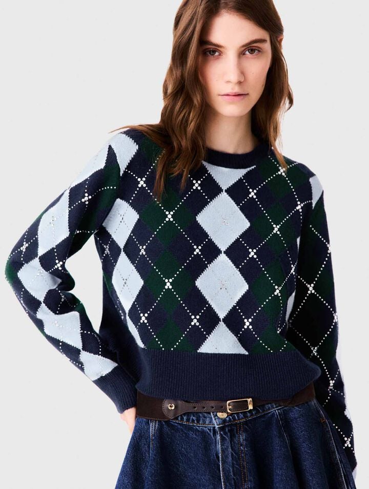 Pull &agrave; motif argyle avec strass