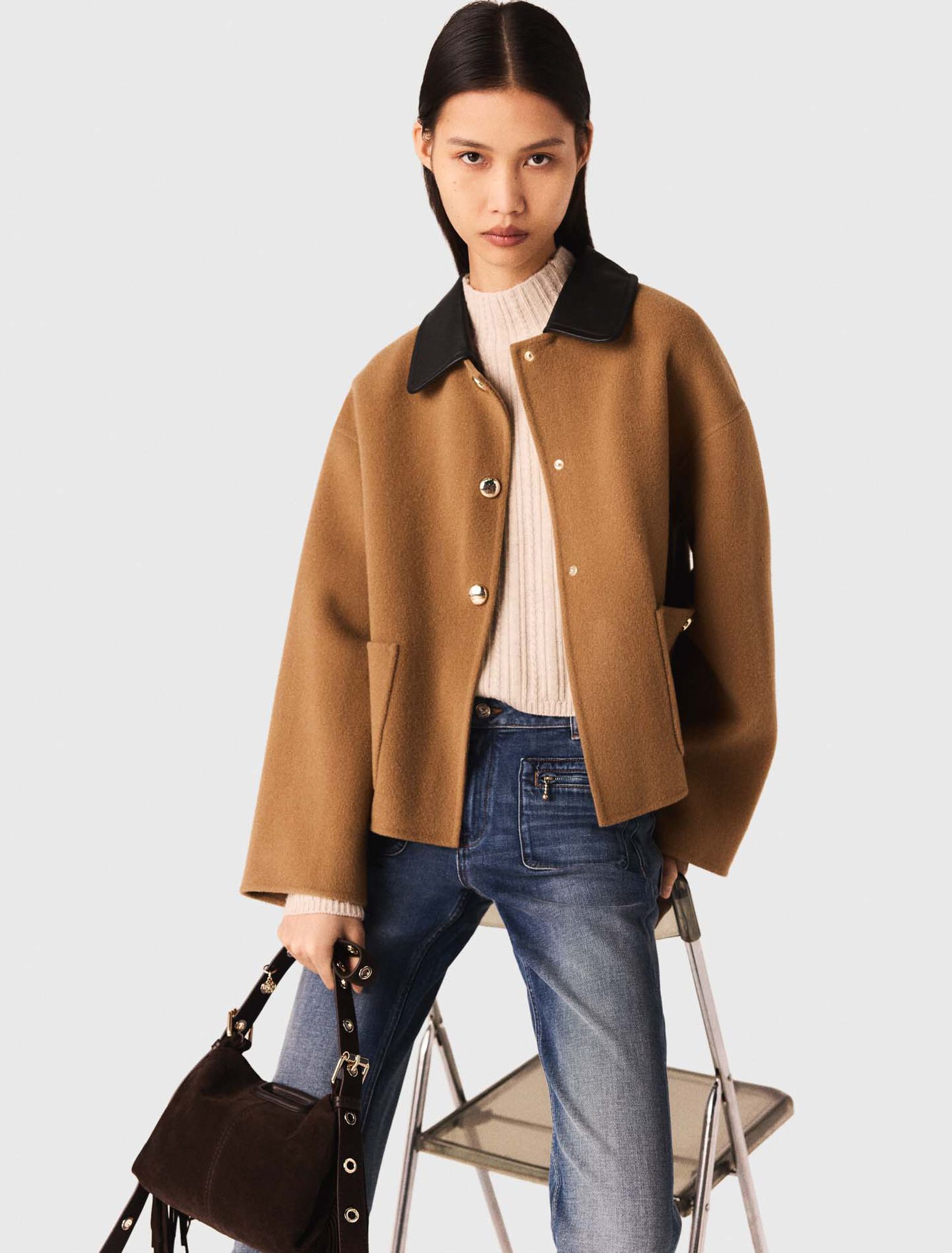 Manteau double face et col en cuir