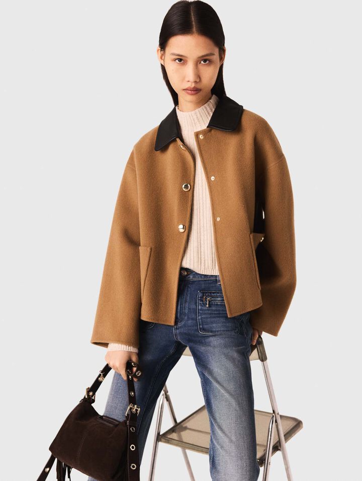 Manteau double face et col en cuir