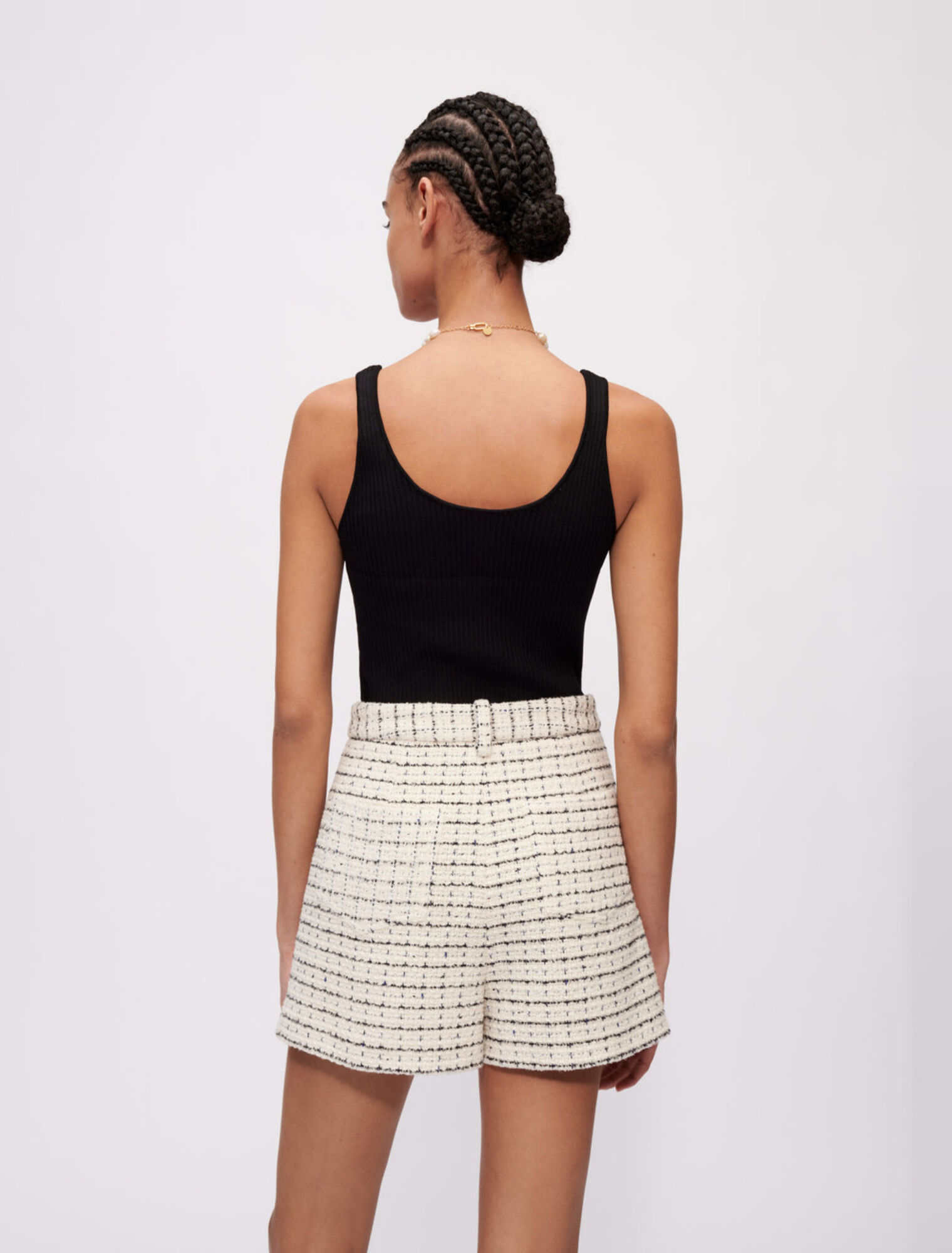 Short en tweed chiné à motifs carreaux