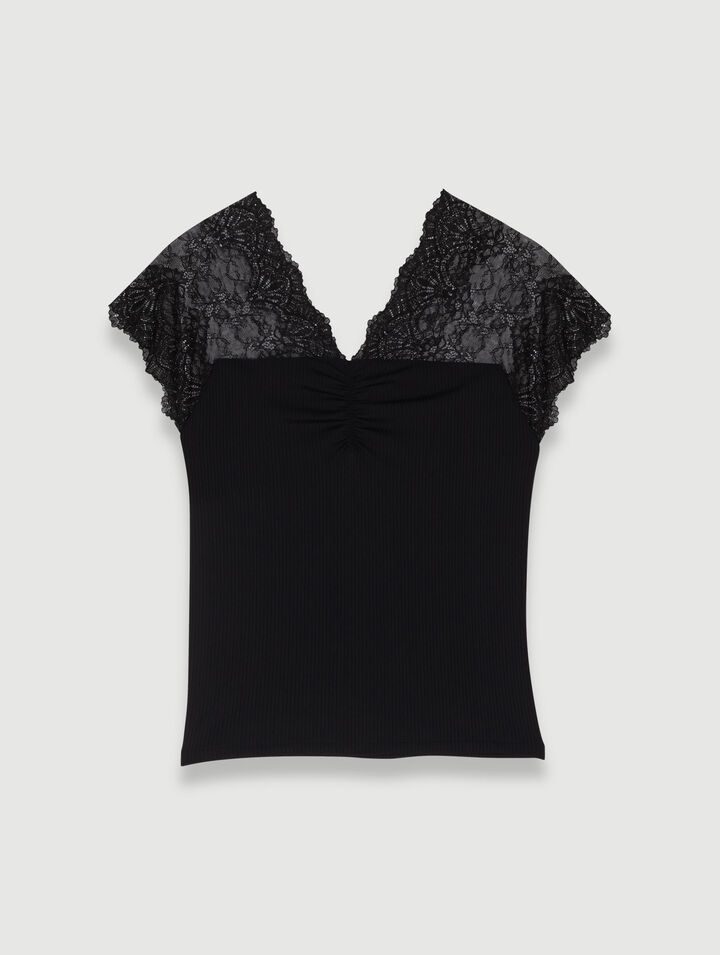 Top en jersey incrusté de dentelle
