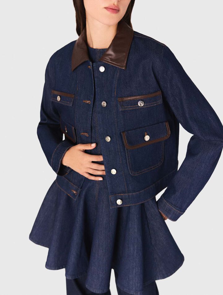 Veste en denim et col en faux cuir