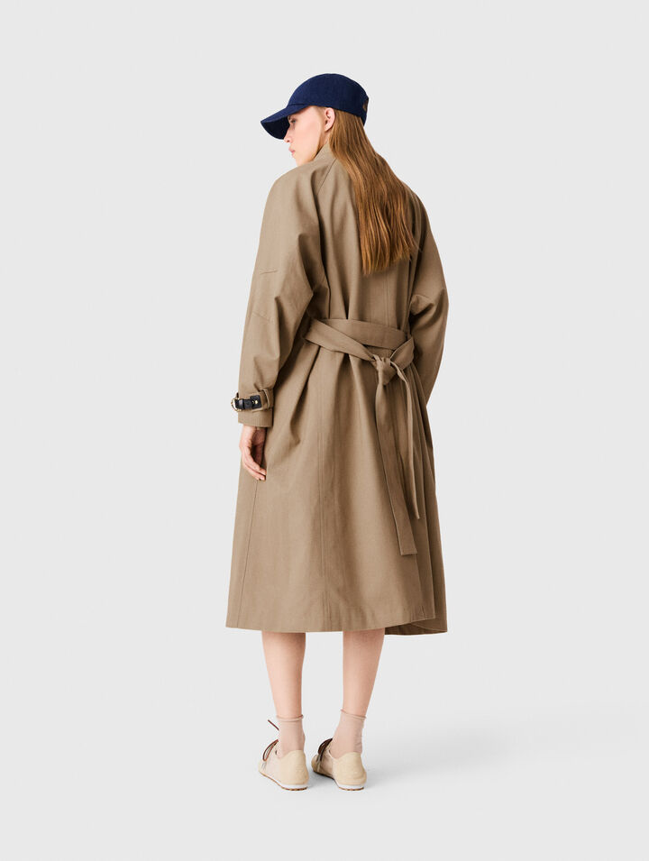 Trench long ceintur&eacute; boutons dor&eacute;s