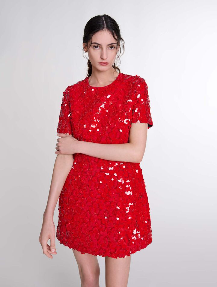 Robe courte à sequins fleurs