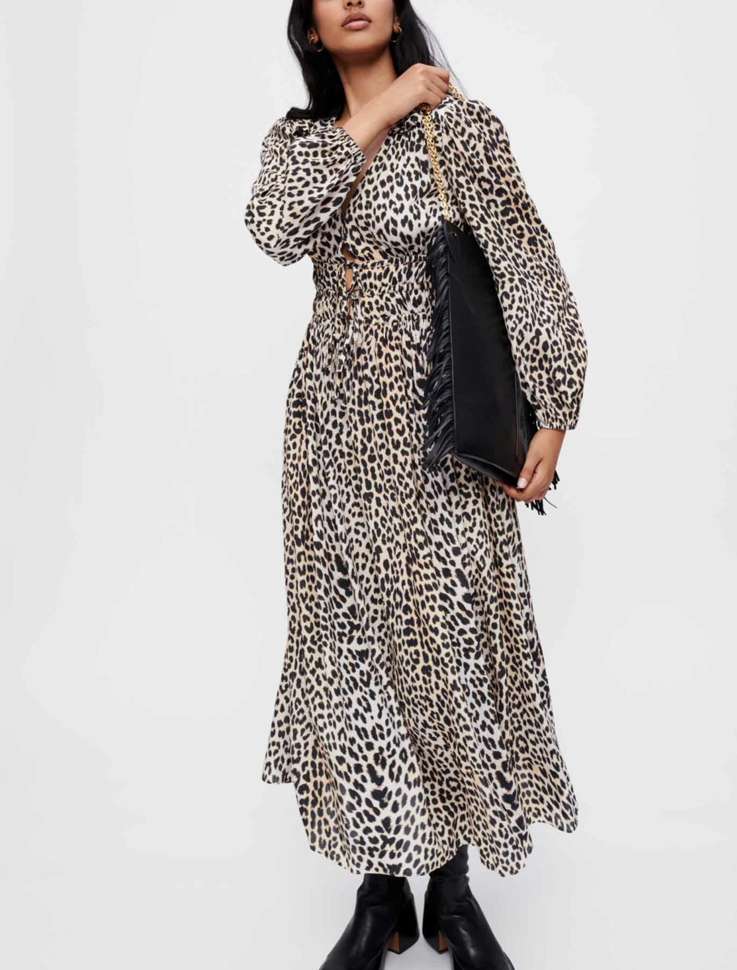 Robe longue en viscose imprimée léopard