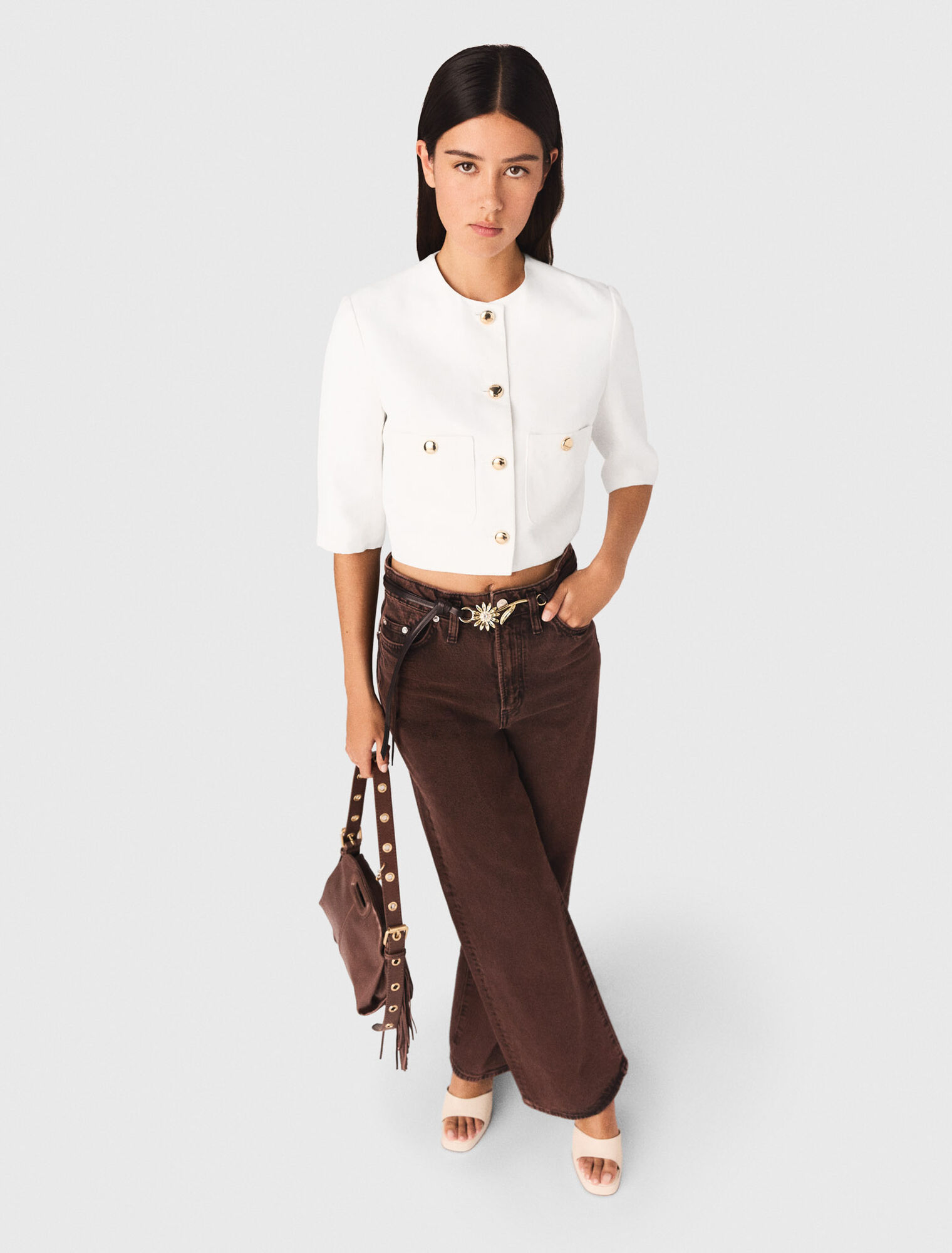 Veste courte en lin m&eacute;lang&eacute;