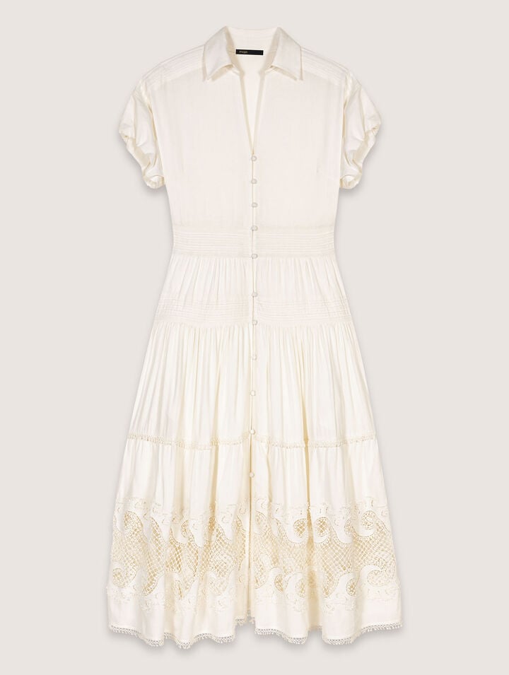 Maje Embroidered Ruffled Maxi Dress In Ecru