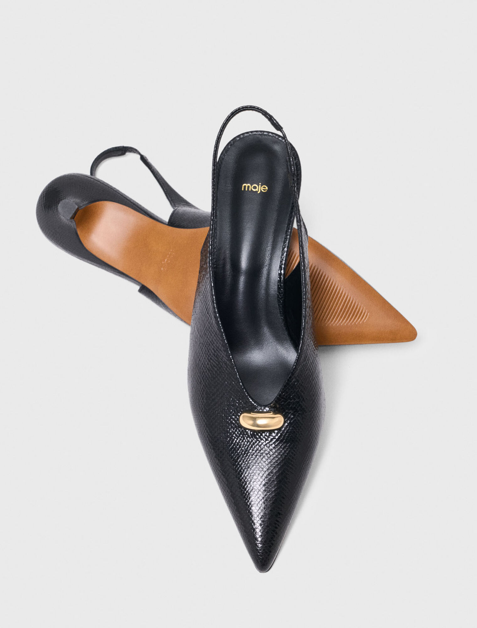 Slingbacks pointues en cuir emboss&eacute;