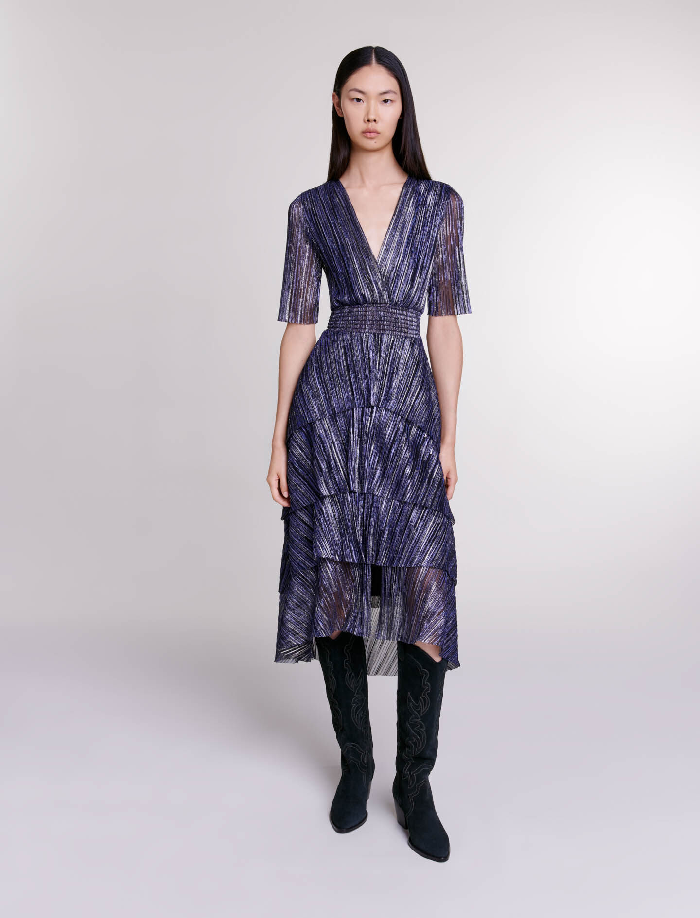 Robe lamee a volants Maje