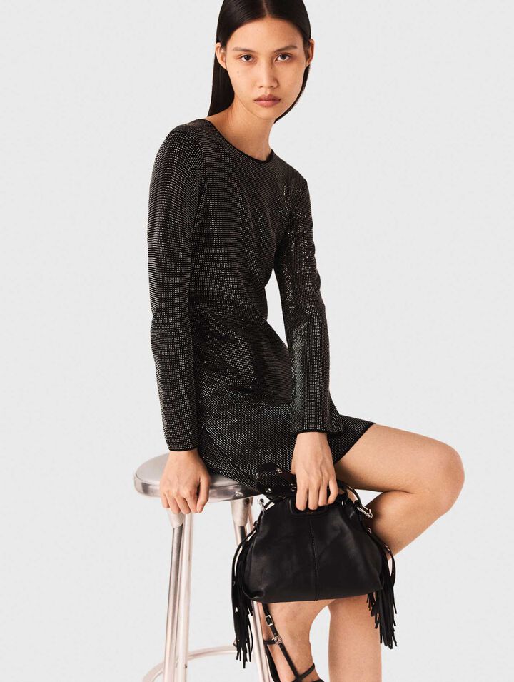 Robe courte en maille strassée