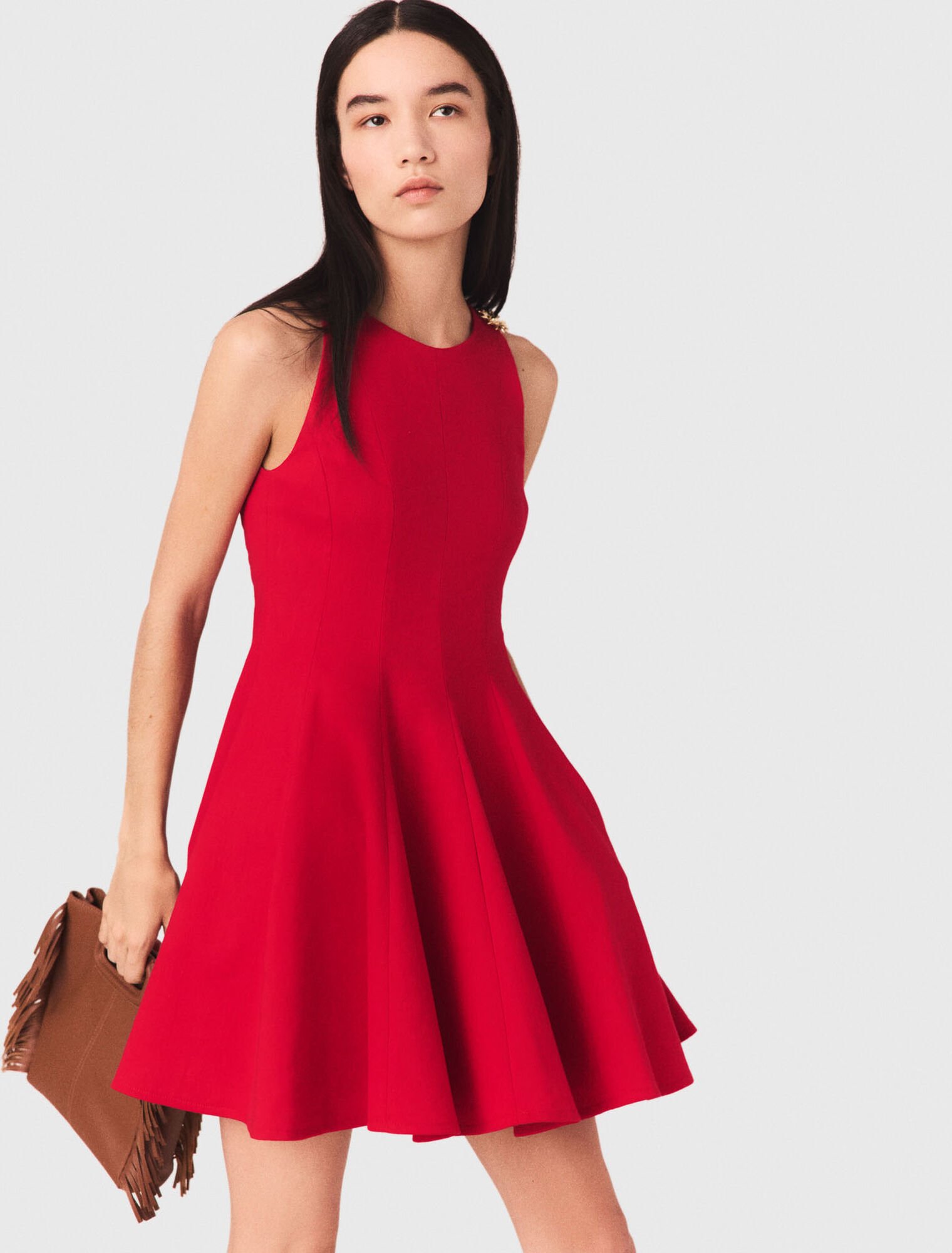 Robe courte &eacute;vas&eacute;e en lin m&eacute;lang&eacute;