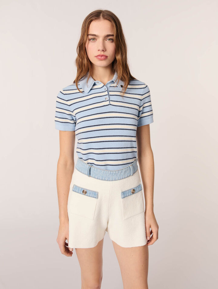Short en maille et galons denim