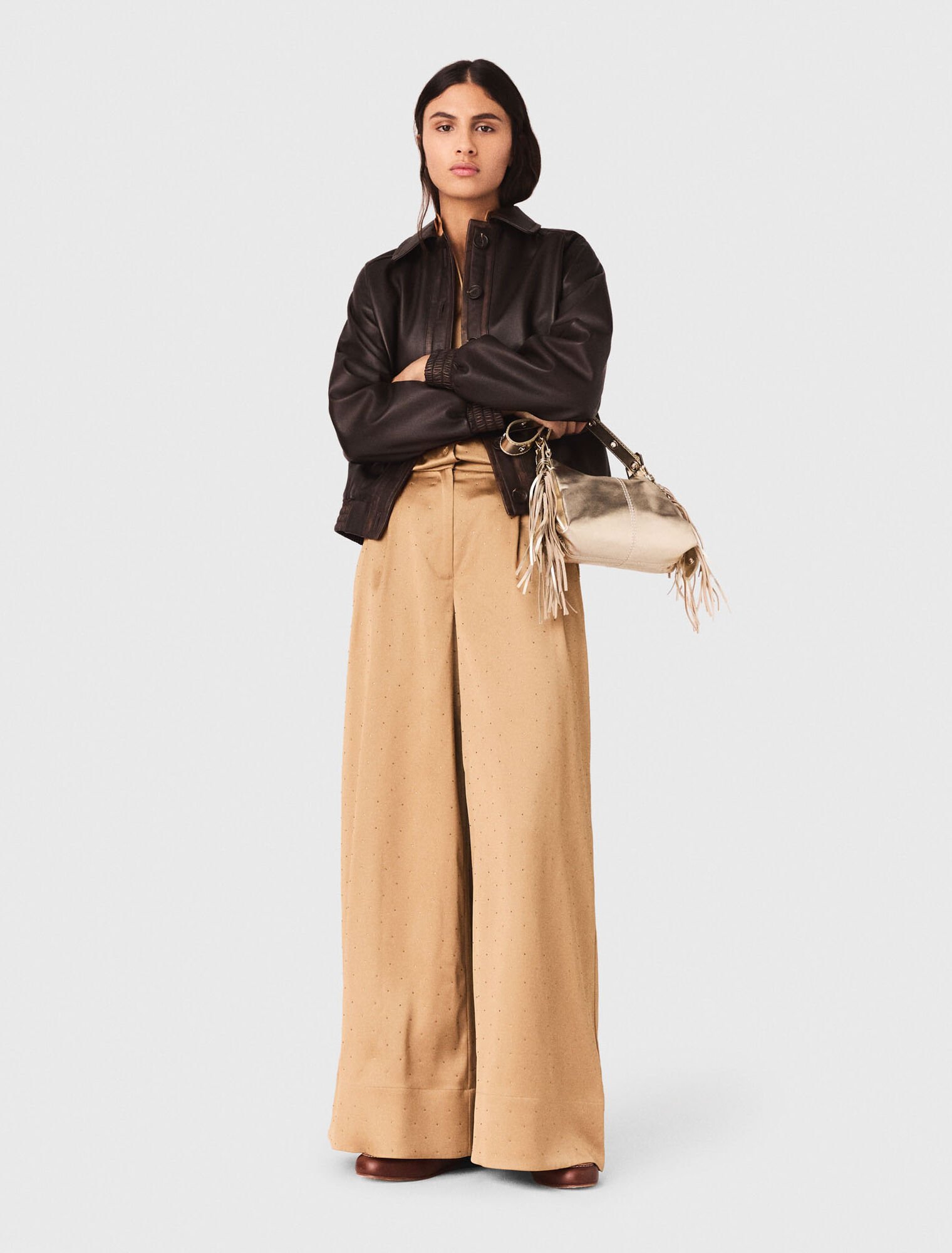 Pantalon en satin strass&eacute;