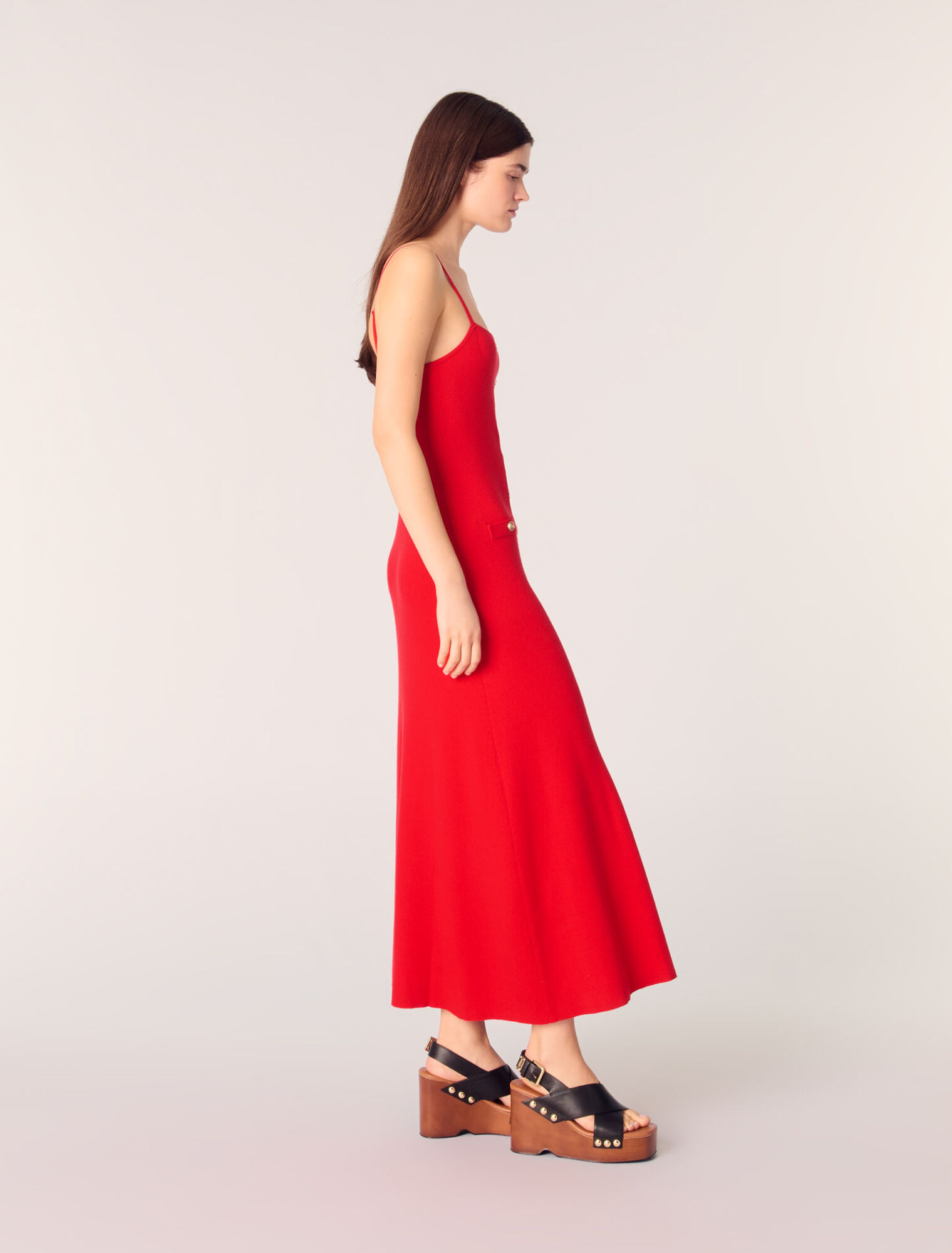 Robe longue en maille côtelée