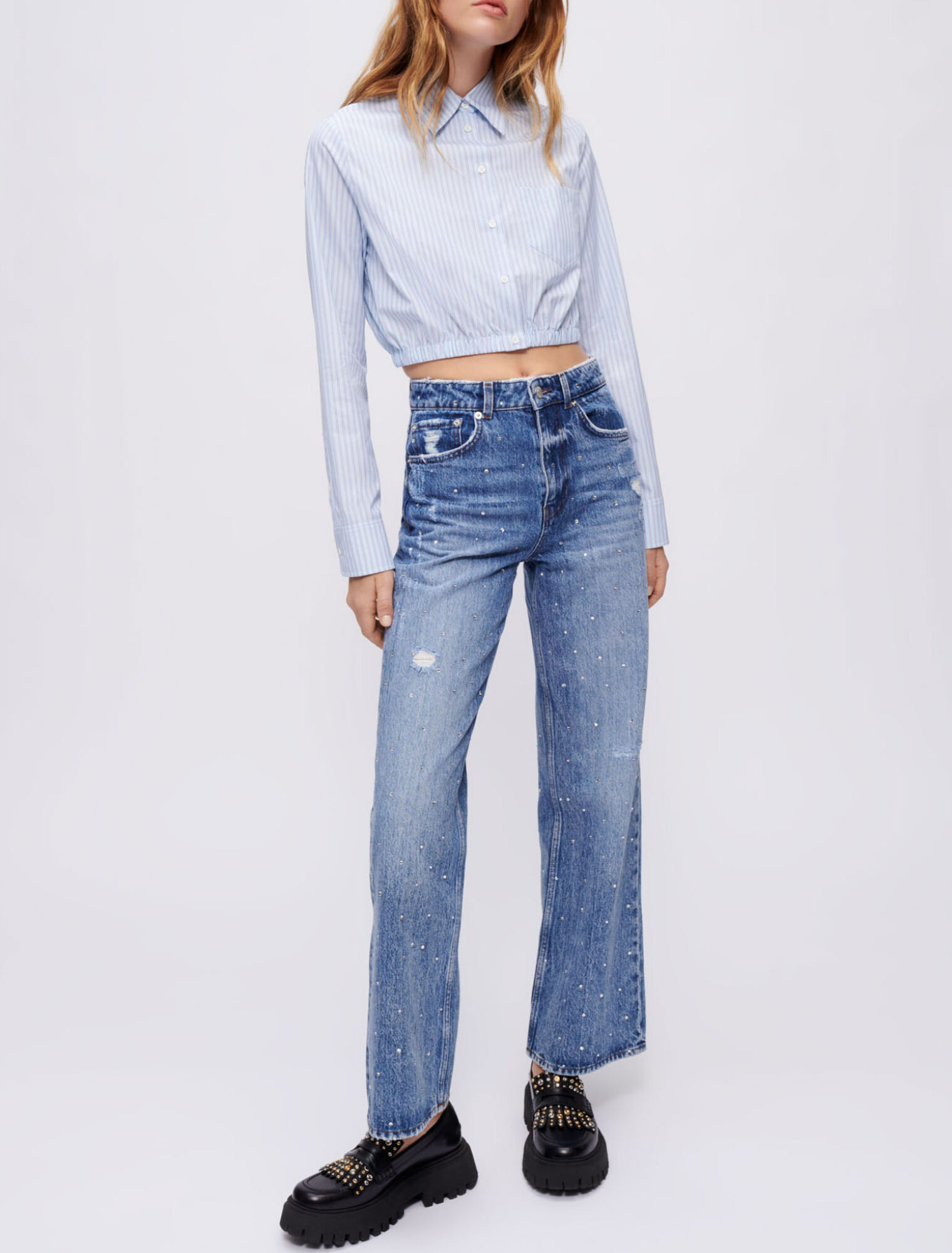 Jean taille haute entièrement strassé