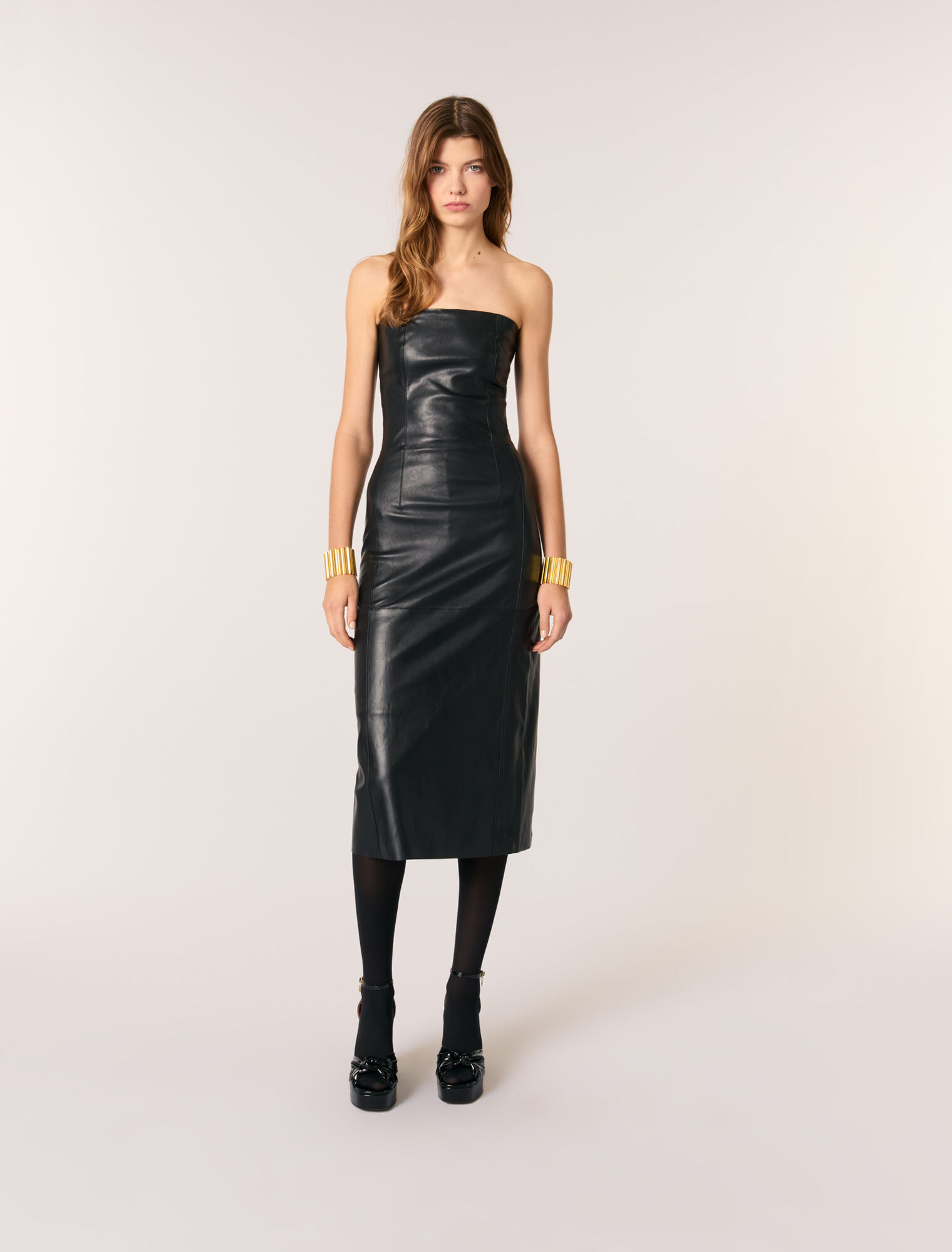 Robe bustier midi en cuir stretch