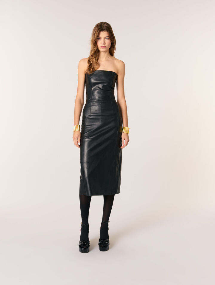 Robe bustier midi en cuir stretch