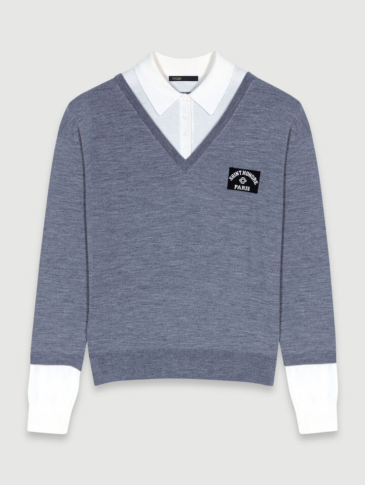 Pull trompe l'œil laine mélangée