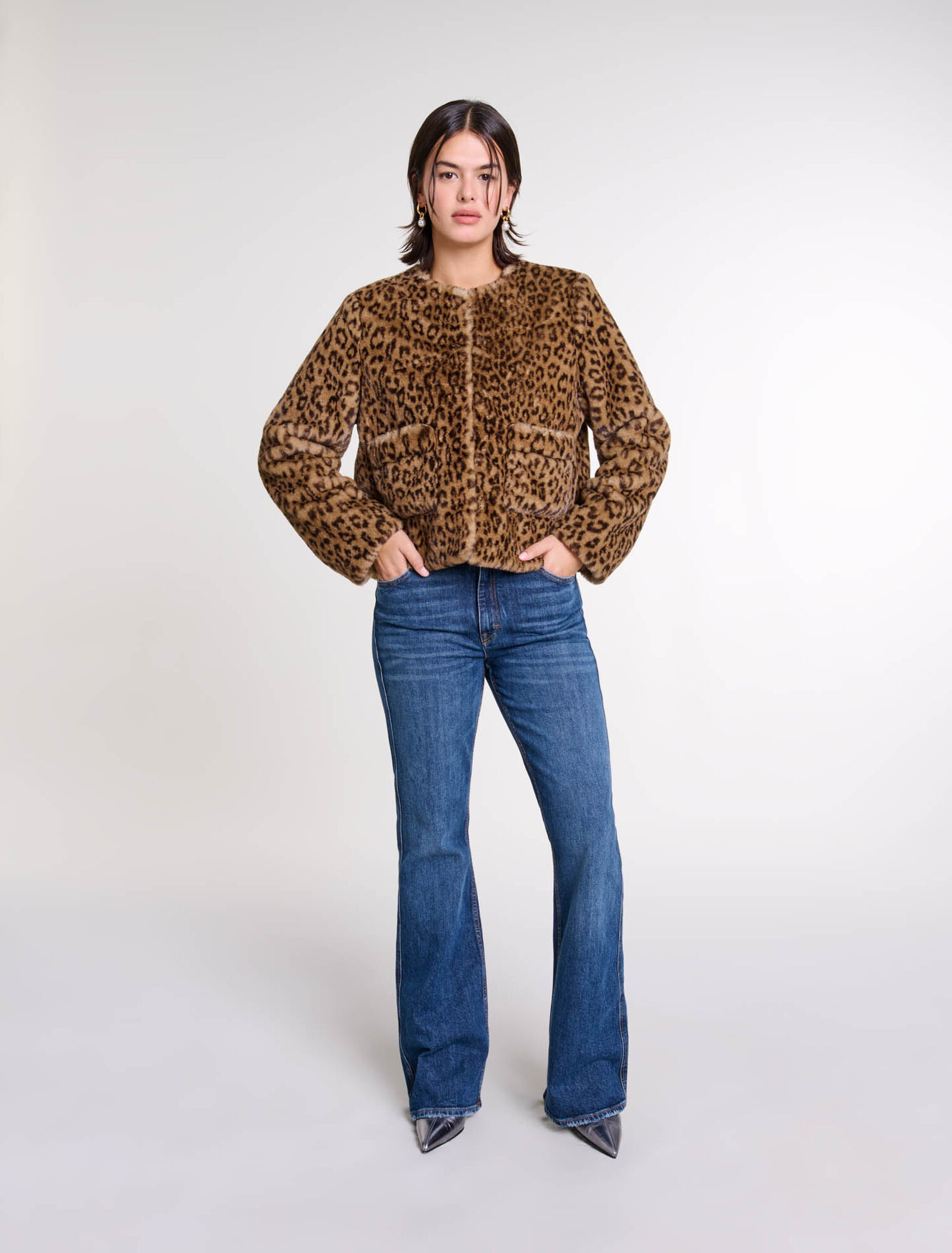 Veste courte en fausse fourrure