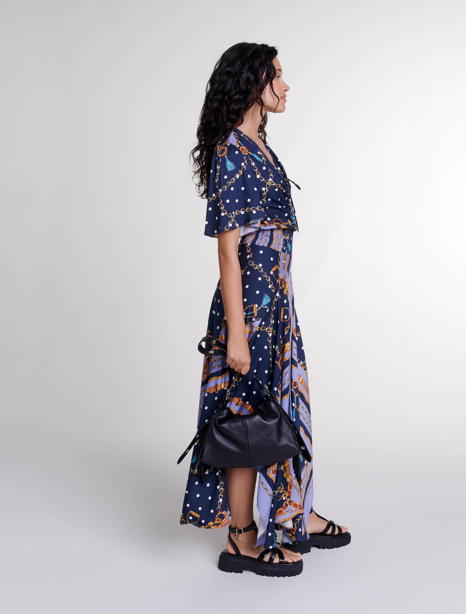 Robe longue satinée imprimée 