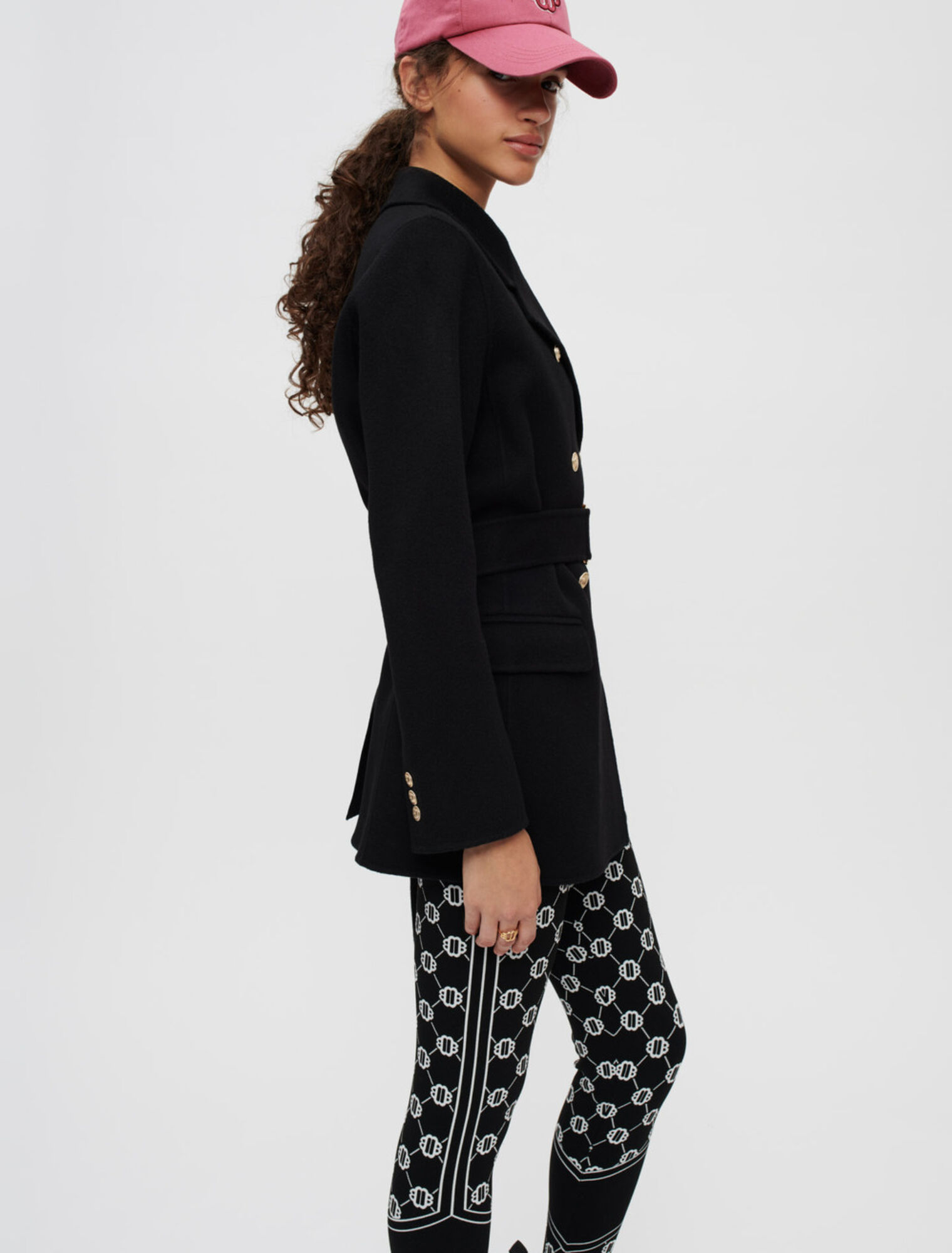 Manteau en double face noir à ceinture