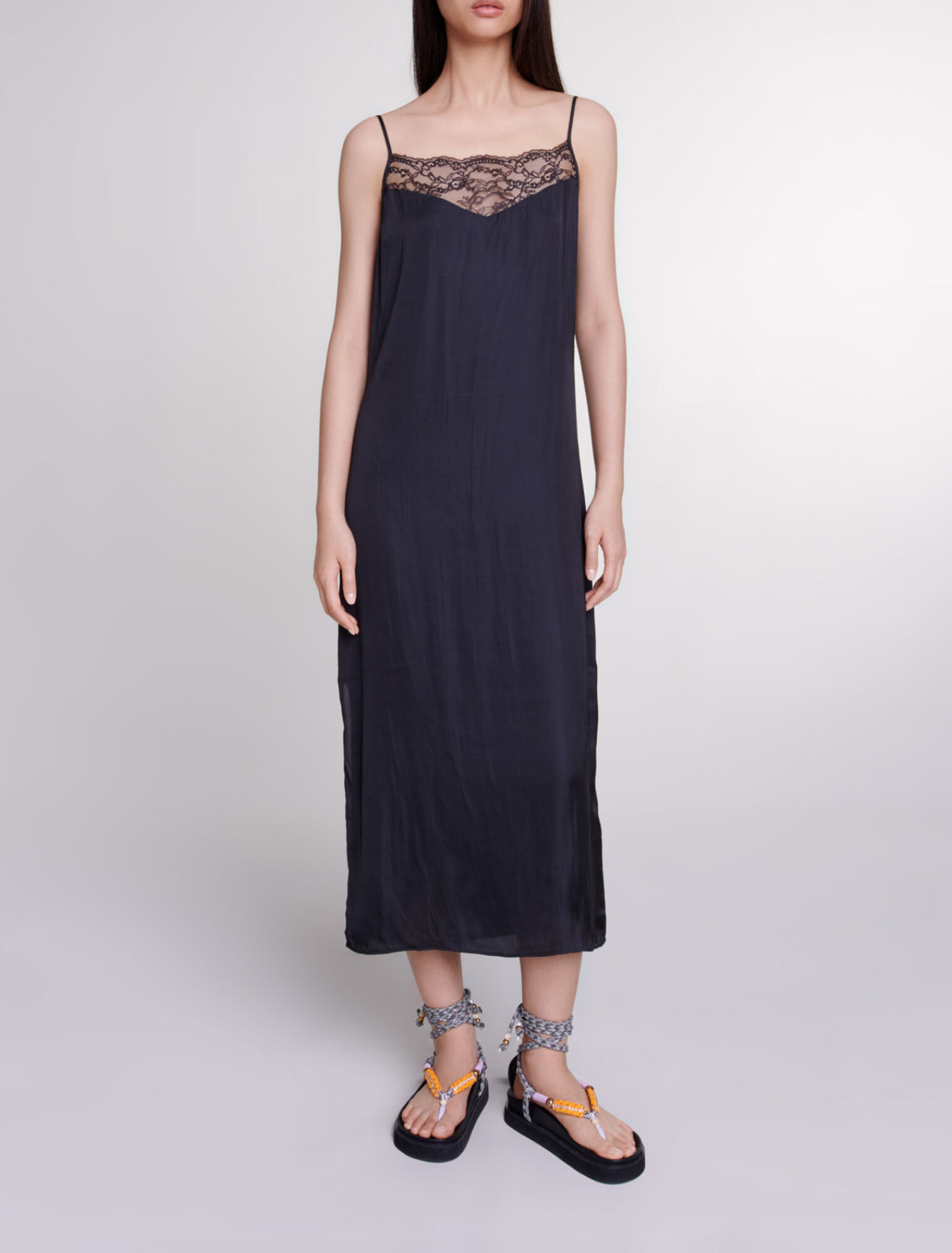 Robe longue satinée