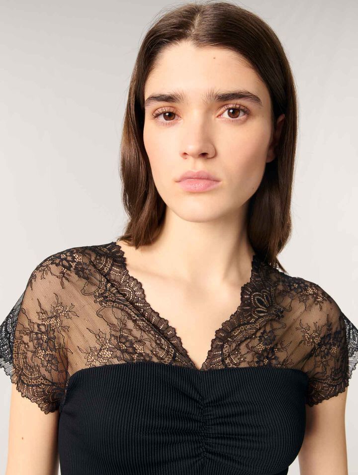 Top en jersey incrusté de dentelle
