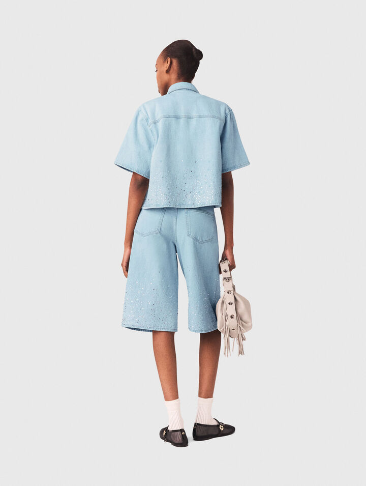 Chemise courte en denim avec strass