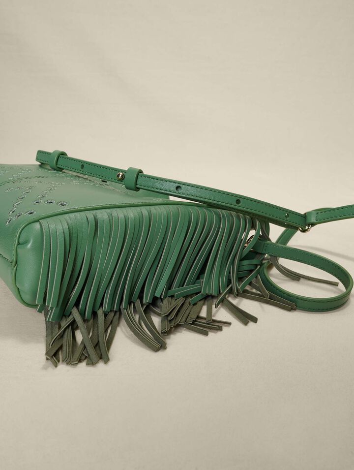 Sac M à franges en cuir perforé