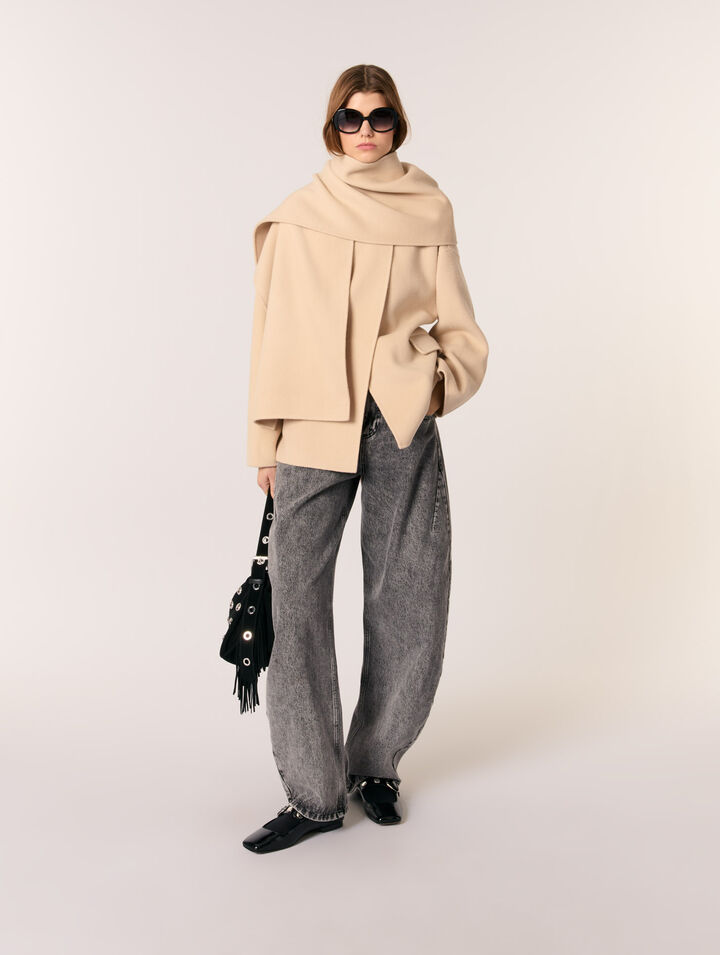 Manteau double face à écharpe
